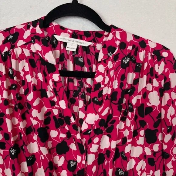 Diane Von Furstenberg Freya Silk Blend Shirt Dress Pink Black Floral Oversized 2 - Picture 5 of 16